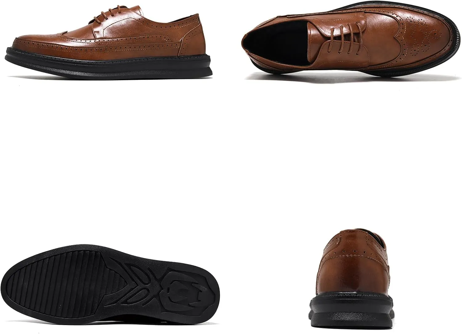 Men's Leather Brogue Wingtip Oxford Sneakers Classic Lace-Up Perforated Low Top Derby Shoes Casual Office Work Formal Dress Shoes