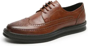 Men's Leather Brogue Wingtip Oxford Sneakers Classic Lace-Up Perforated Low Top Derby Shoes Casual Office Work Formal Dress Shoes