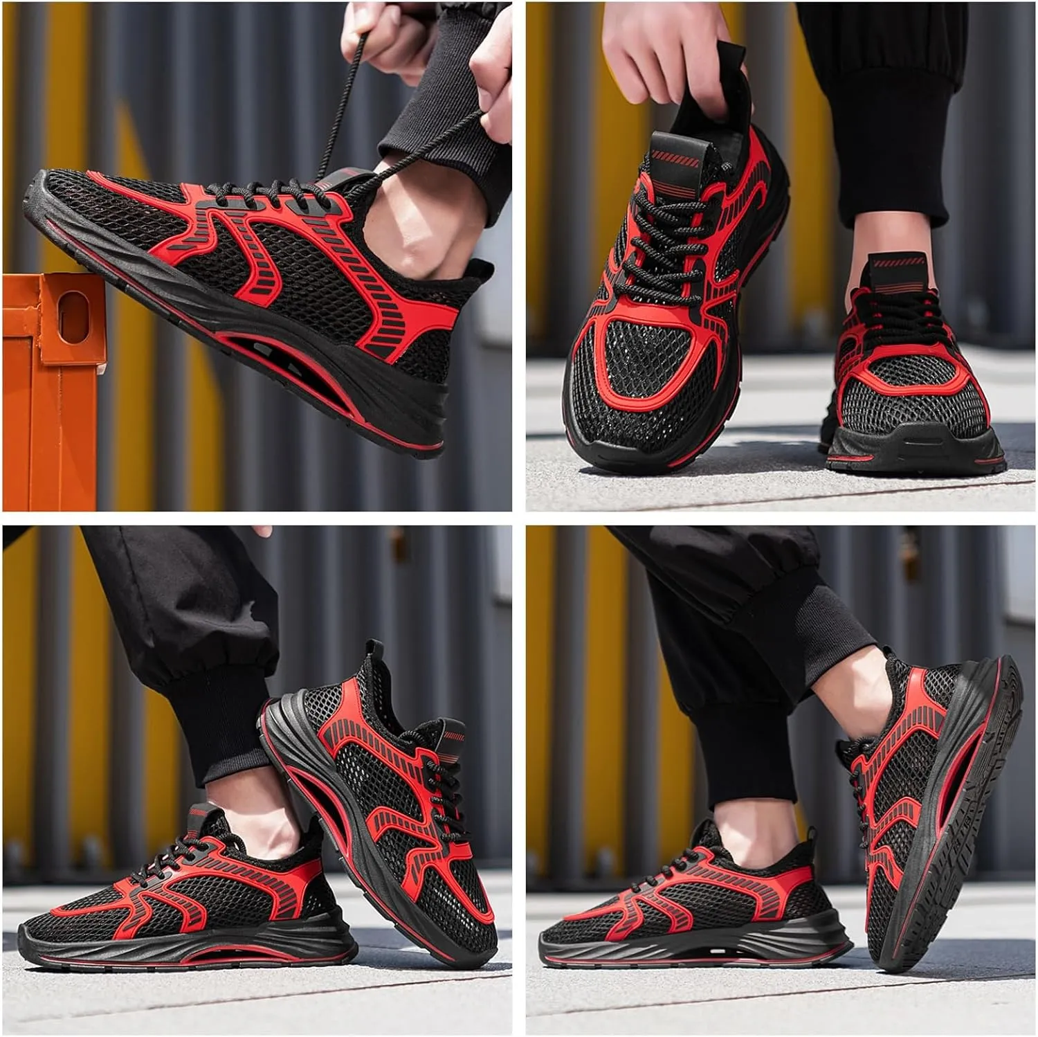 Men's Lightweight Breathable Mesh Athletic Shoes - Water Hiking Sneakers with Anti-Slip Sole & Shock-Absorbing Design for Outdoor Training Stream-Crossing and Casual Wear