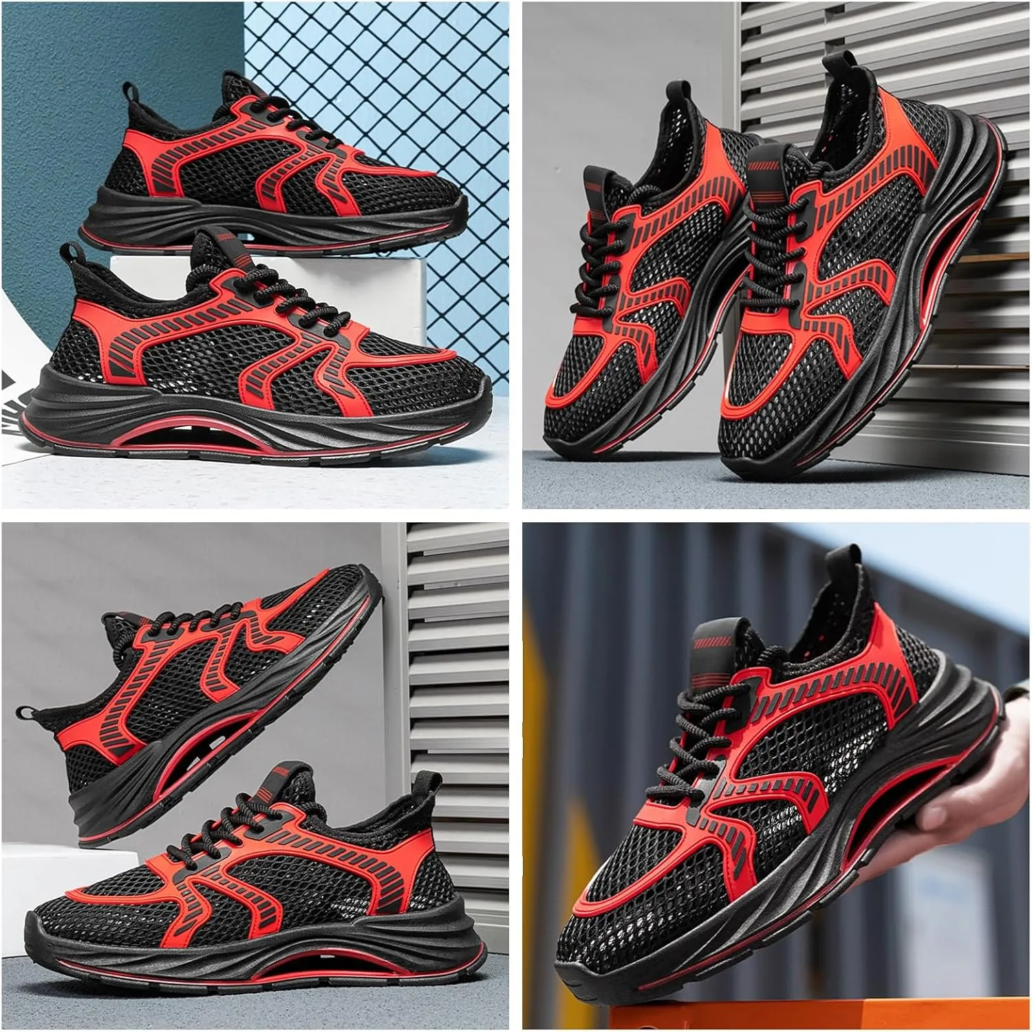 Men's Lightweight Breathable Mesh Athletic Shoes - Water Hiking Sneakers with Anti-Slip Sole & Shock-Absorbing Design for Outdoor Training Stream-Crossing and Casual Wear