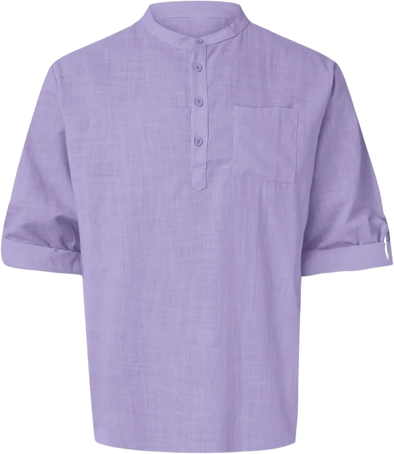 Men's Linen Henley Shirts Casual Cotton 3/4 Sleeve Regular-Fit Summer T-Shirt Breathable Quick Dry Hippie Beach Shirt