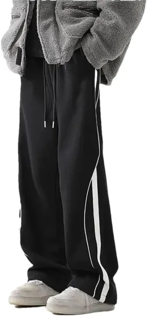 Men's Loose Fit Wide Leg Casual Pants Elastic Waist Midweight Straight Leg Sweatpants for Spring Autumn