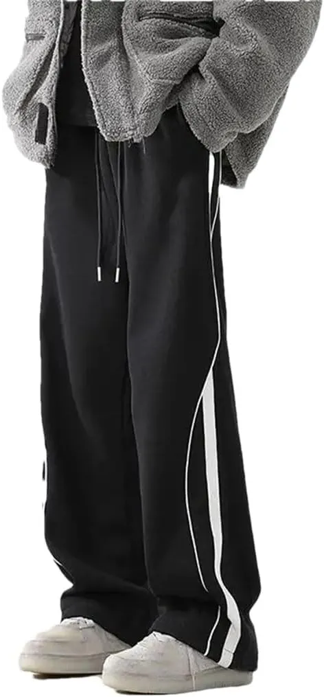 Men's Loose Fit Wide Leg Casual Pants Elastic Waist Midweight Straight Leg Sweatpants for Spring Autumn