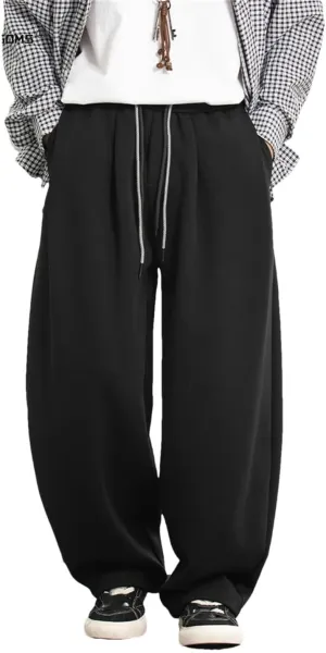 Men's Oversized Drop-Crotch Pleated Joggers with Drawstring Waist Japanese Style Casual Pants