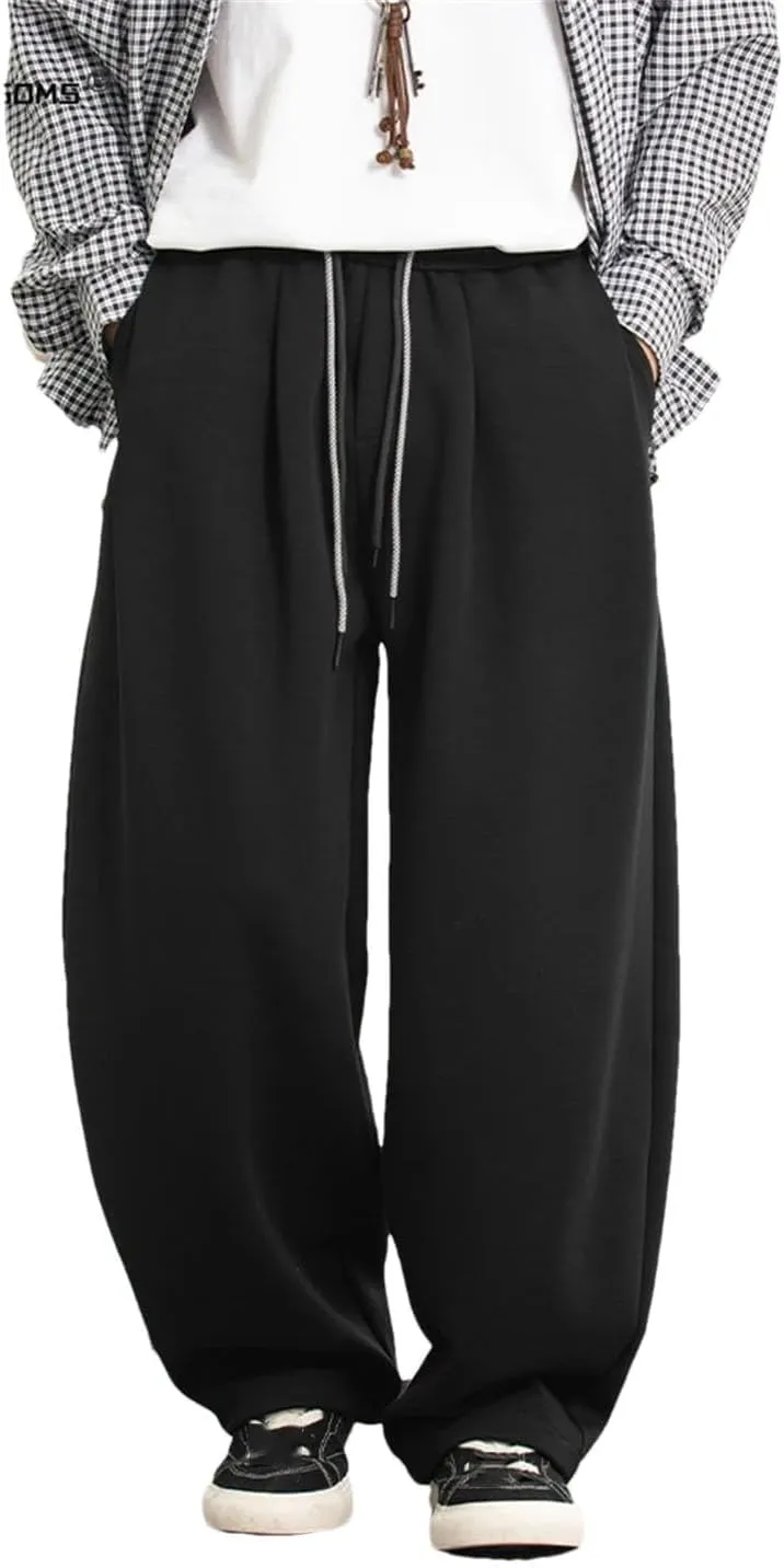 Men's Oversized Drop-Crotch Pleated Joggers with Drawstring Waist Japanese Style Casual Pants