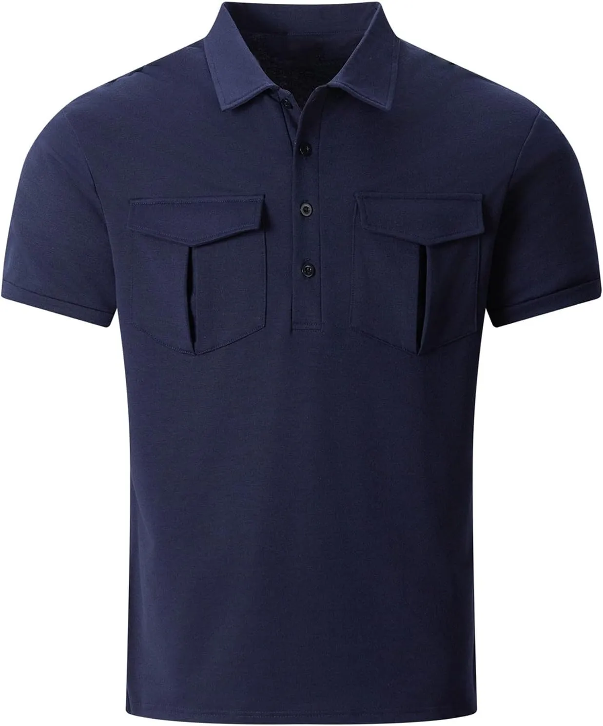 Men's Polo Shirts Short Sleeve Casual Slim Fit Button Golf T Shirt Summer Moisture Wicking Collared Top with Pockets
