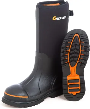 Men's Rubber Work Boots with Steel Toe & Shank, Waterproof & Anti-Slip, 6mm Neoprene, Durable Brown Rubber Boot for Construction, Farming, Manufacturing, Sizes 7-14