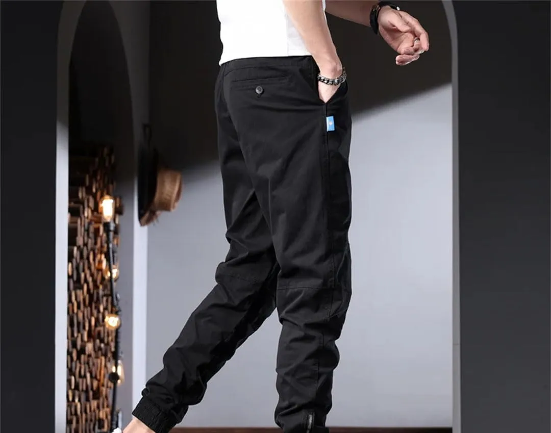 Men's Slim Fit Cotton Cargo Pants Zipper Fly Midweight Full-Length Streetwear Jogging Trousers