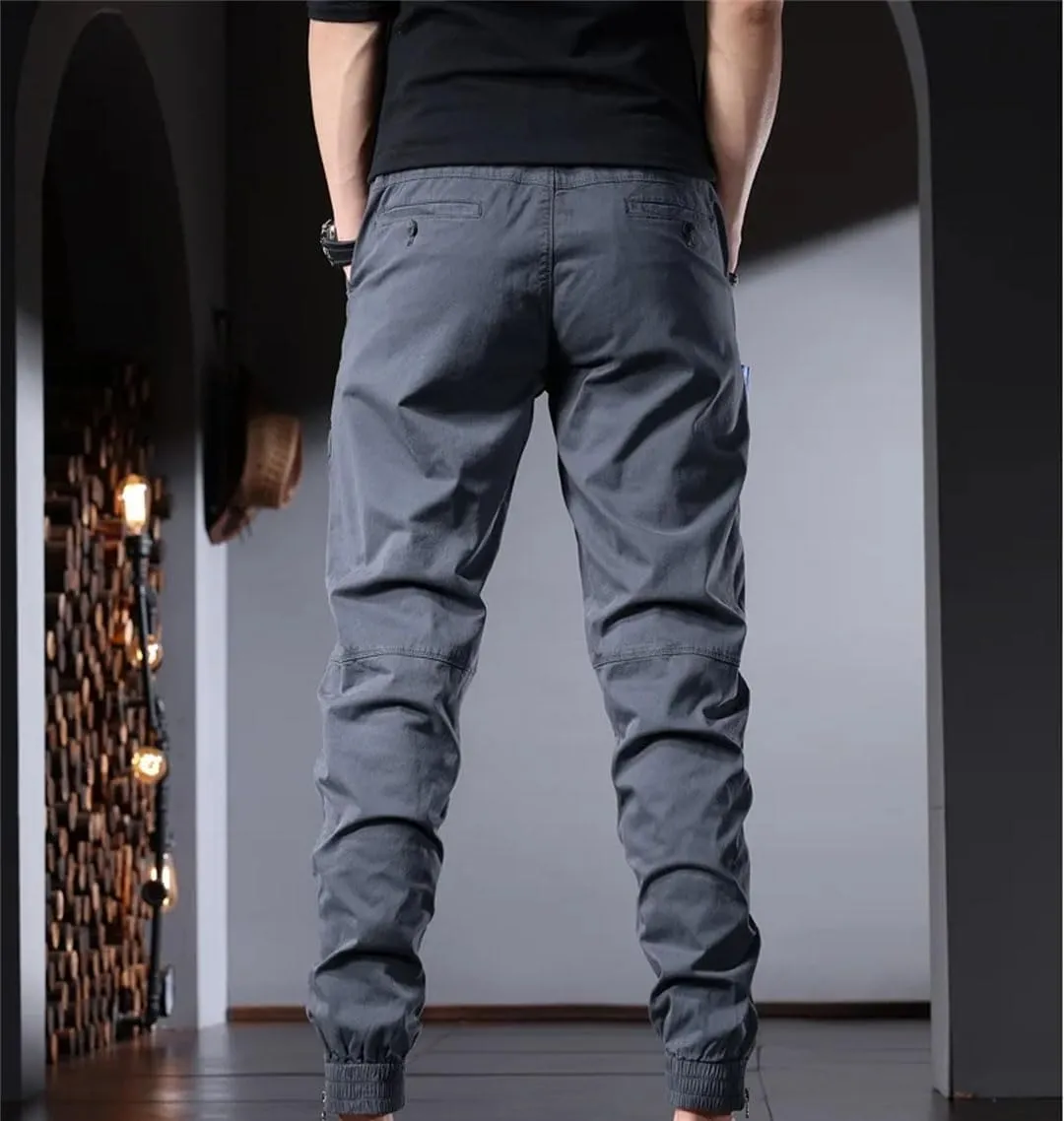Men's Slim Fit Cotton Cargo Pants Zipper Fly Midweight Full-Length Streetwear Jogging Trousers