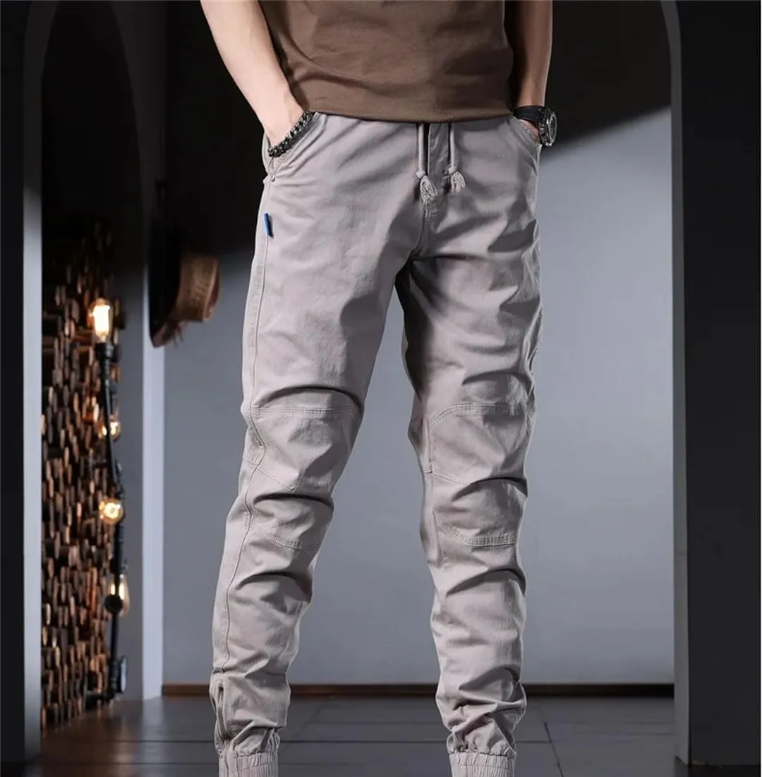 Men's Slim Fit Cotton Cargo Pants Zipper Fly Midweight Full-Length Streetwear Jogging Trousers