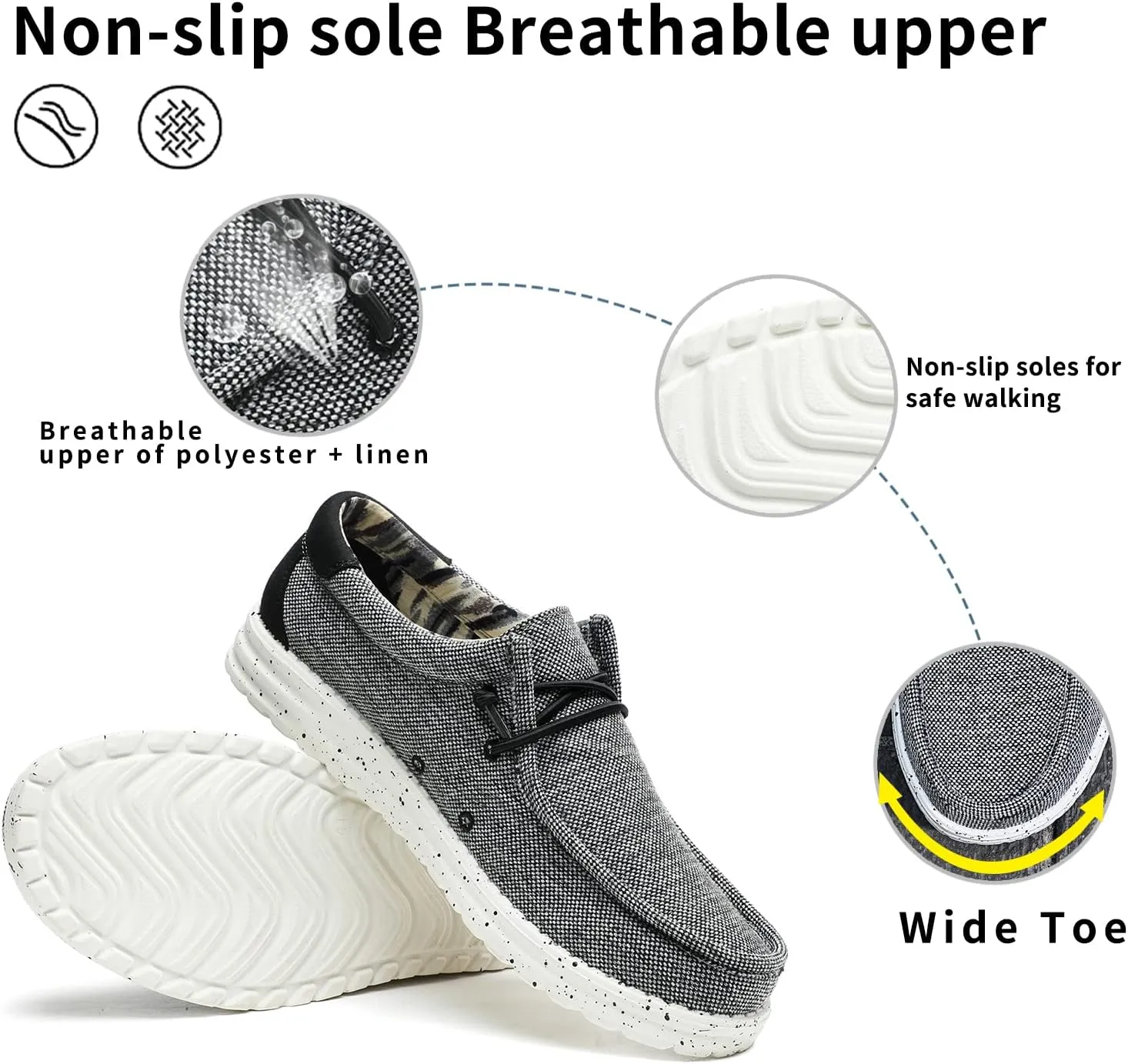 Mens Slip On Loafers Shoes Machine Washable Men Casual Boat Shoe for Work Walk and Traveling Breathable Lightweight Comfort Removable PU Insole Black Grey