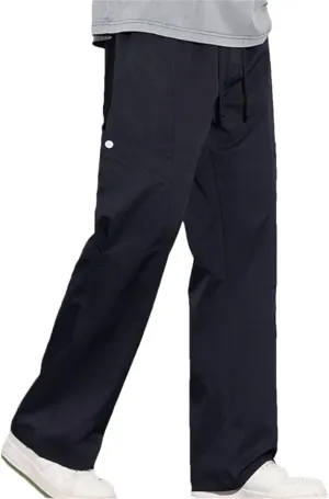 Men's Straight Leg Cargo Pants Drawstring Waist Midweight Casual Streetwear Trousers with Multiple Pockets