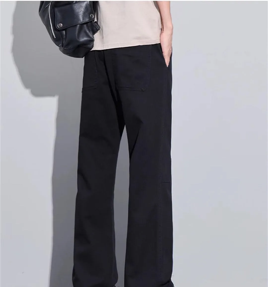 Men's Straight Leg Casual Pants Drawstring Waist Midweight Comfortable Fit Streetwear Trousers with Pockets
