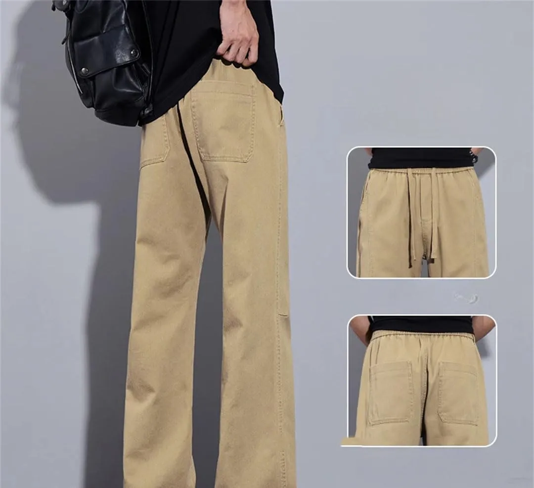 Men's Straight Leg Casual Pants Drawstring Waist Midweight Comfortable Fit Streetwear Trousers with Pockets