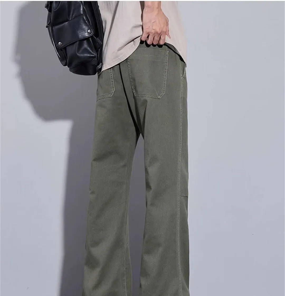 Men's Straight Leg Casual Pants Drawstring Waist Midweight Comfortable Fit Streetwear Trousers with Pockets