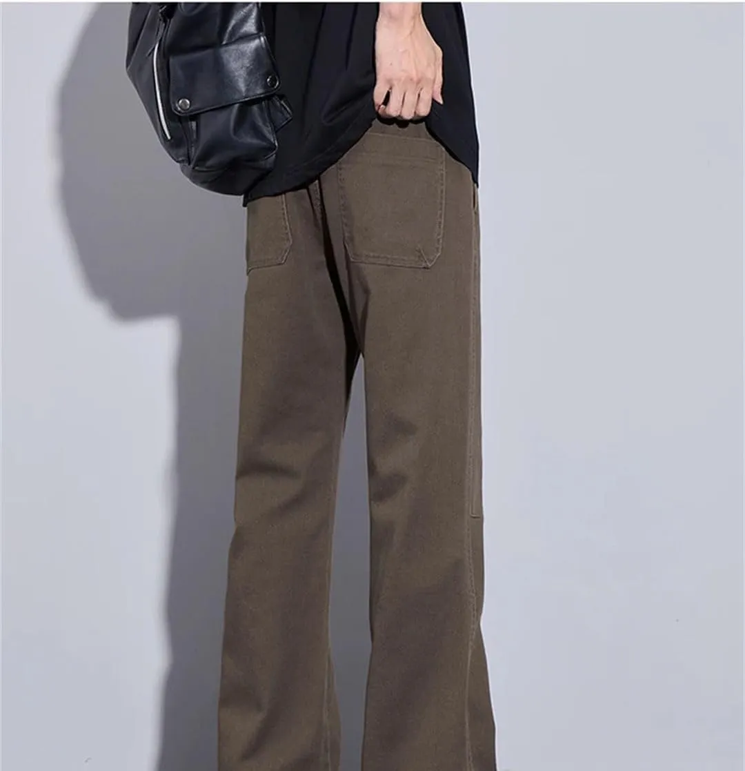 Men's Straight Leg Casual Pants Drawstring Waist Midweight Comfortable Fit Streetwear Trousers with Pockets