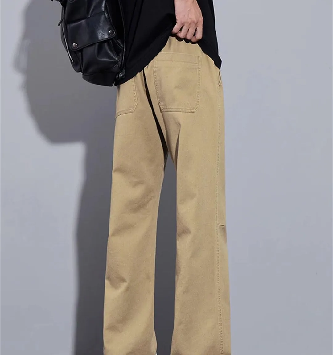 Men's Straight Leg Casual Pants Drawstring Waist Midweight Comfortable Fit Streetwear Trousers with Pockets