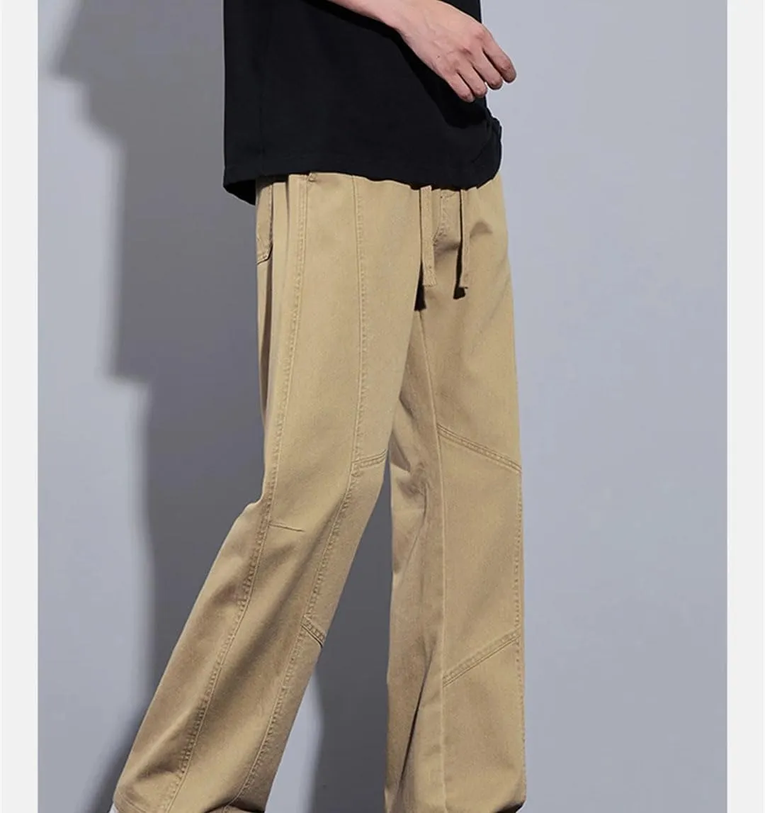 Men's Straight Leg Casual Pants Drawstring Waist Midweight Comfortable Fit Streetwear Trousers with Pockets