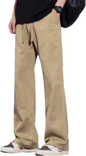 Men's Straight Leg Casual Pants Drawstring Waist Midweight Comfortable Fit Streetwear Trousers with Pockets
