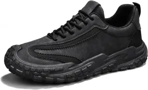 Men's Suede Leather Lace-Up Sneakers Anti-Slip Cushioned Walking Casual Shoes with Heel Pull Tab Outdoor Urban Hiking Sports Footwear for Men