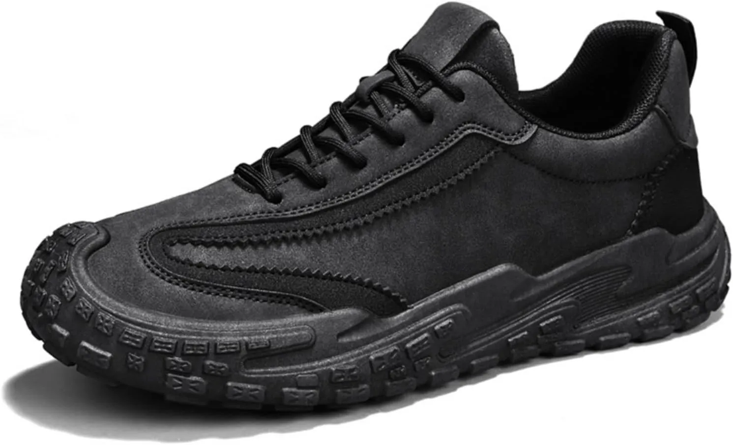 Men's Suede Leather Lace-Up Sneakers Anti-Slip Cushioned Walking Casual Shoes with Heel Pull Tab Outdoor Urban Hiking Sports Footwear for Men