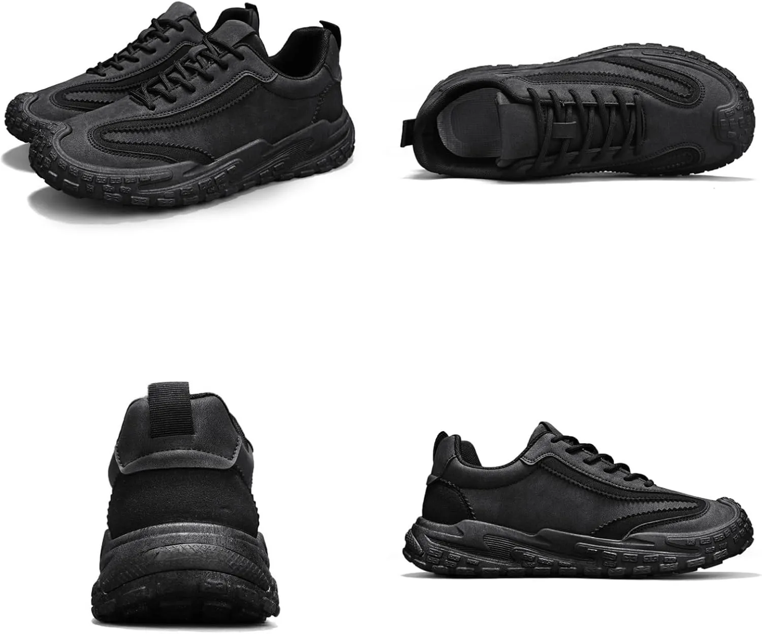 Men's Suede Leather Lace-Up Sneakers Anti-Slip Cushioned Walking Casual Shoes with Heel Pull Tab Outdoor Urban Hiking Sports Footwear for Men
