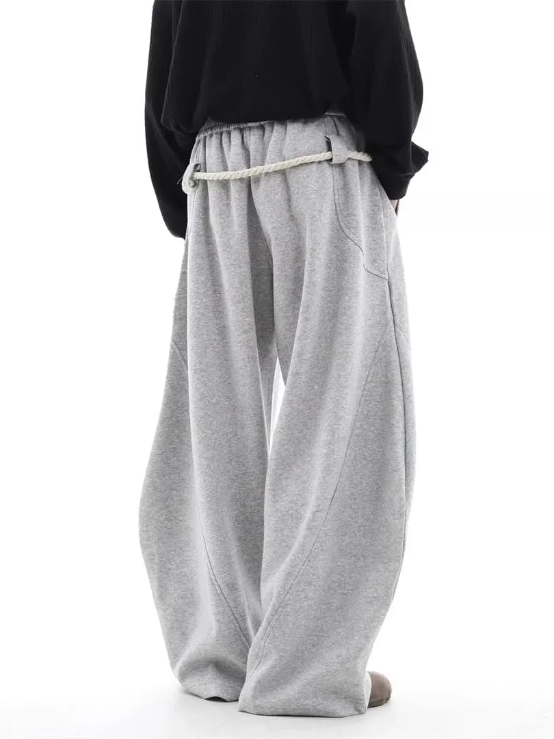 Men's Wide Leg Baggy Sweatpants Drawstring Waist Casual Oversized Full Length Joggers Pants