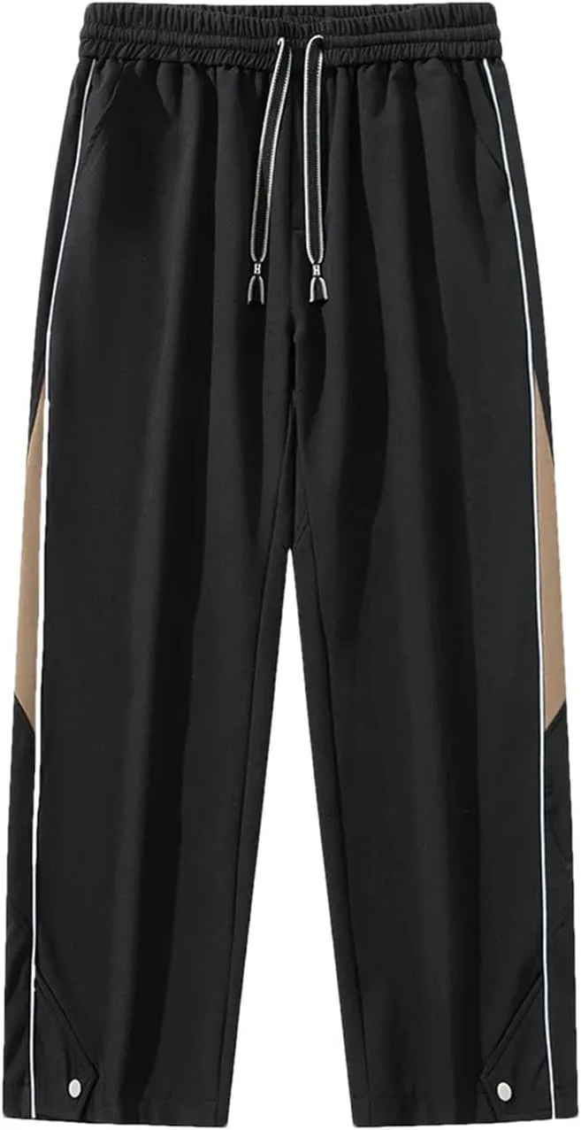 Men's Wide Leg Striped Track Pants Drawstring Waist Loose Fit Straight Leg Sportswear Trousers