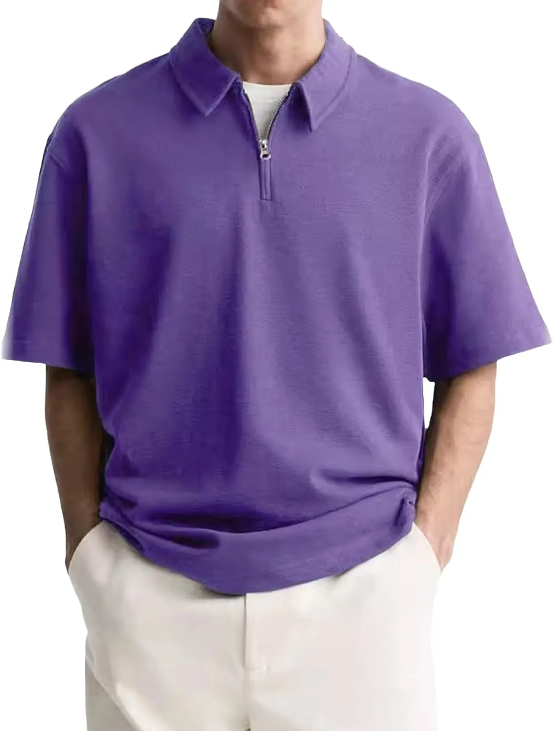 Men's Zipper Polo Shirt Casual Golf Shirt Moisture Wicking Quick-Dry Short Sleeve T Shirts Classic Fit Loose Shirts