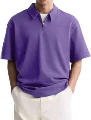 Men's Zipper Polo Shirt Casual Golf Shirt Moisture Wicking Quick-Dry Short Sleeve T Shirts Classic Fit Loose Shirts