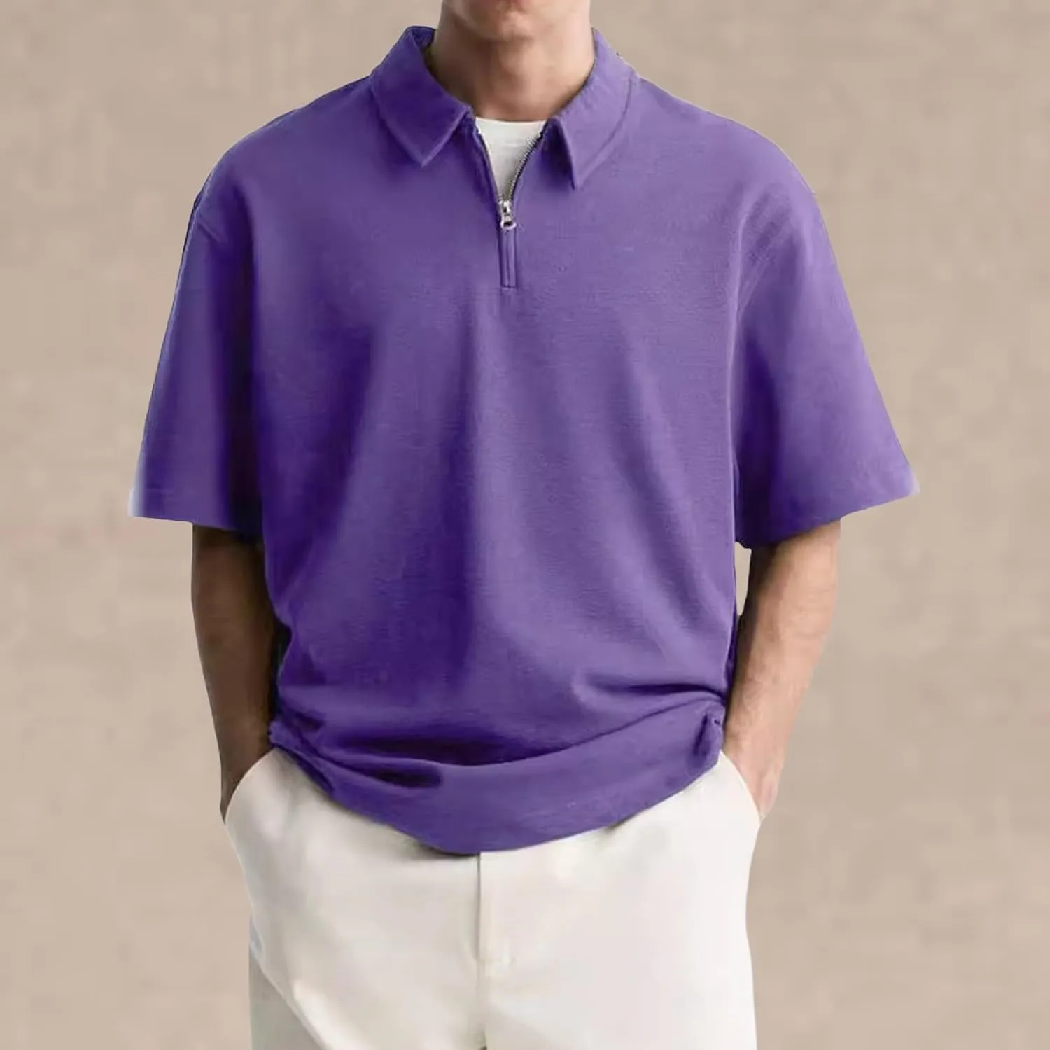 Men's Zipper Polo Shirt Casual Golf Shirt Moisture Wicking Quick-Dry Short Sleeve T Shirts Classic Fit Loose Shirts