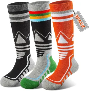 Merino Wool Kids Ski Socks 2 Pairs/3 Pairs Warm Thick OTC Snow Socks for Boys Girls Winter Skiing Snowboarding