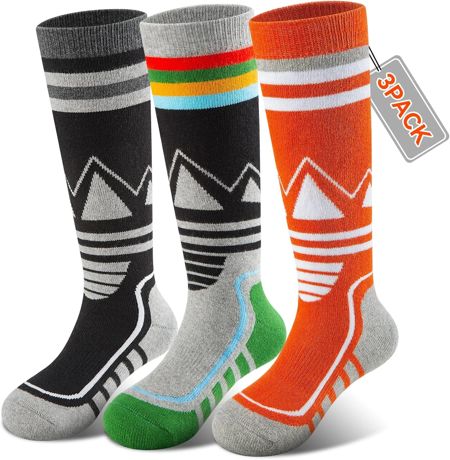 Merino Wool Kids Ski Socks 2 Pairs/3 Pairs Warm Thick OTC Snow Socks for Boys Girls Winter Skiing Snowboarding