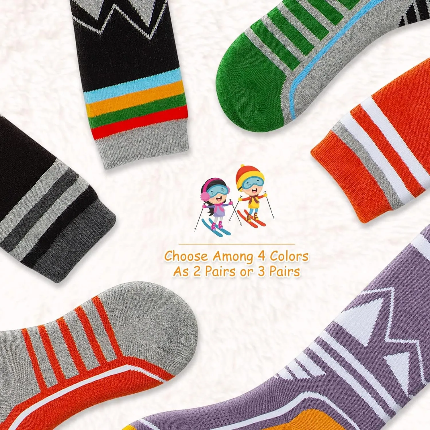 Merino Wool Kids Ski Socks 2 Pairs/3 Pairs Warm Thick OTC Snow Socks for Boys Girls Winter Skiing Snowboarding