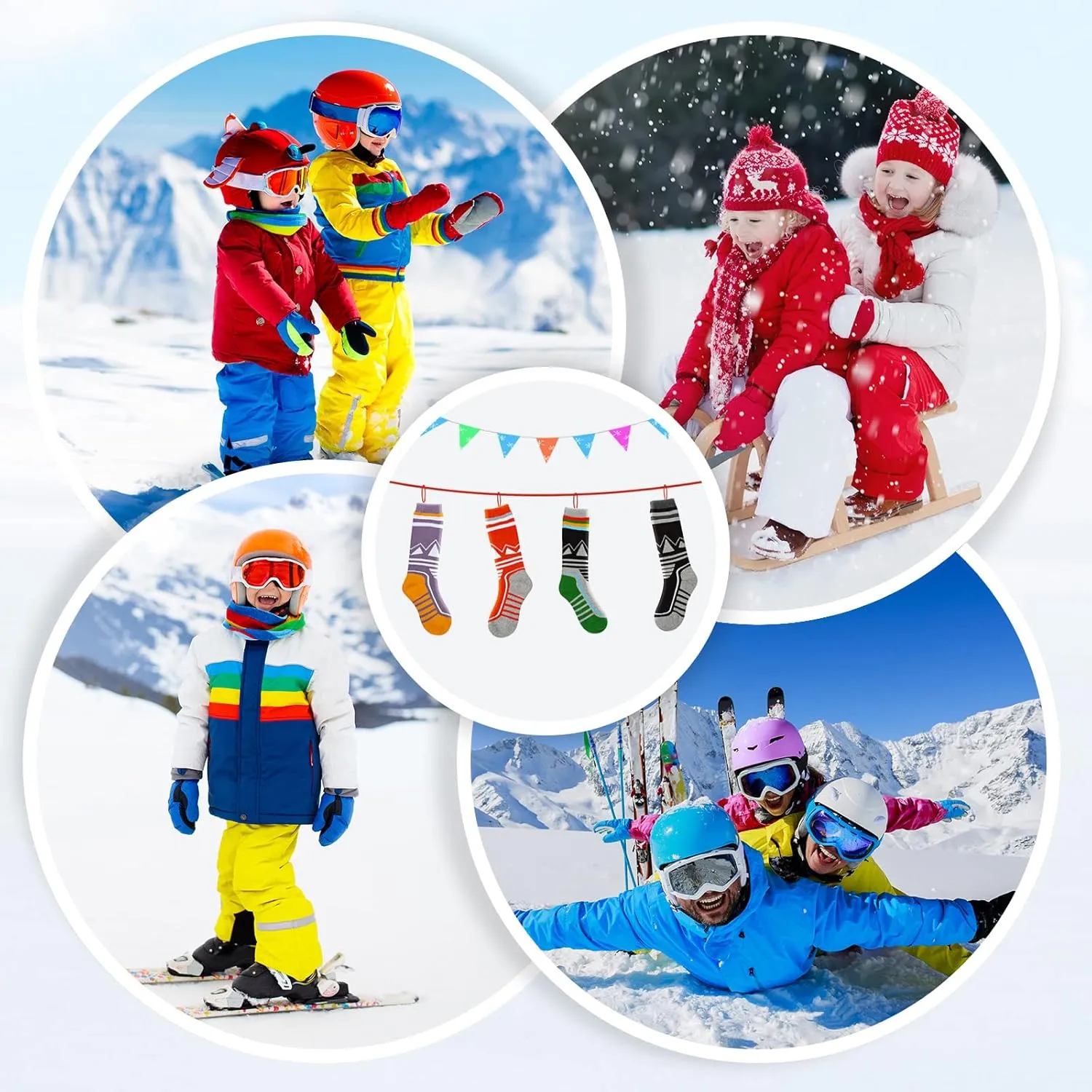 Merino Wool Kids Ski Socks 2 Pairs/3 Pairs Warm Thick OTC Snow Socks for Boys Girls Winter Skiing Snowboarding