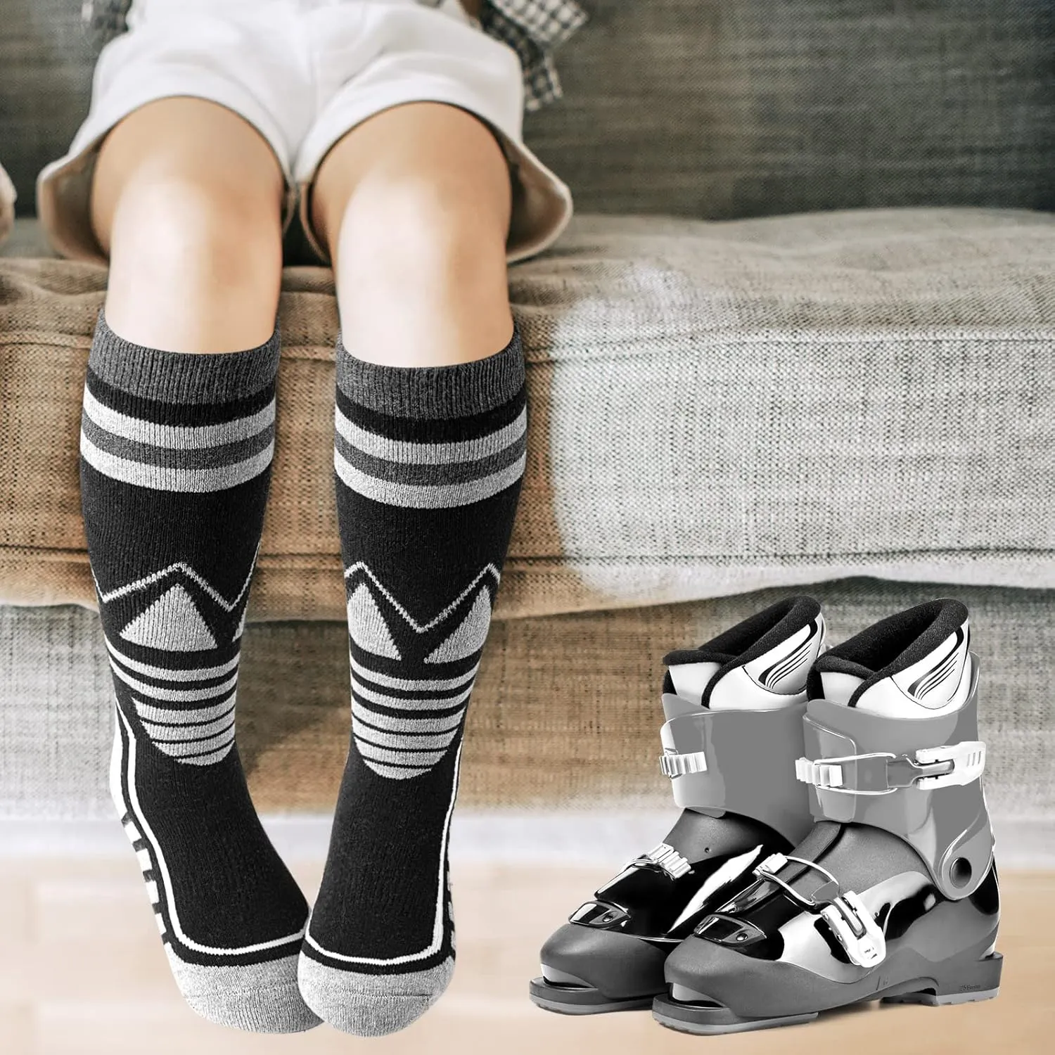 Merino Wool Kids Ski Socks 2 Pairs/3 Pairs Warm Thick OTC Snow Socks for Boys Girls Winter Skiing Snowboarding