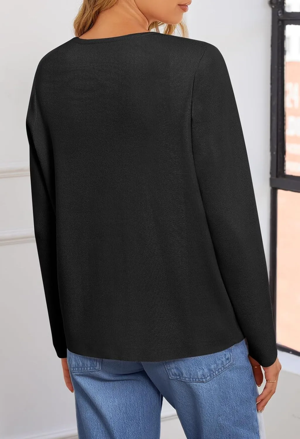 MEROKEETY Women's Button Down Knit Cardigan Sweaters Long Sleeve Crew Neck Solid Color Basic Jacket