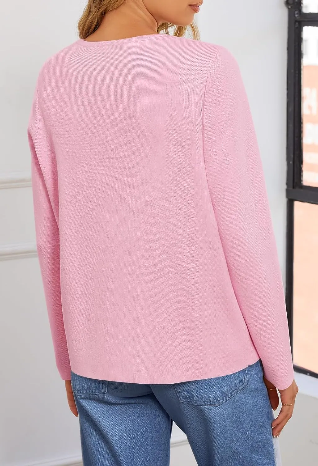 MEROKEETY Women's Button Down Knit Cardigan Sweaters Long Sleeve Crew Neck Solid Color Basic Jacket