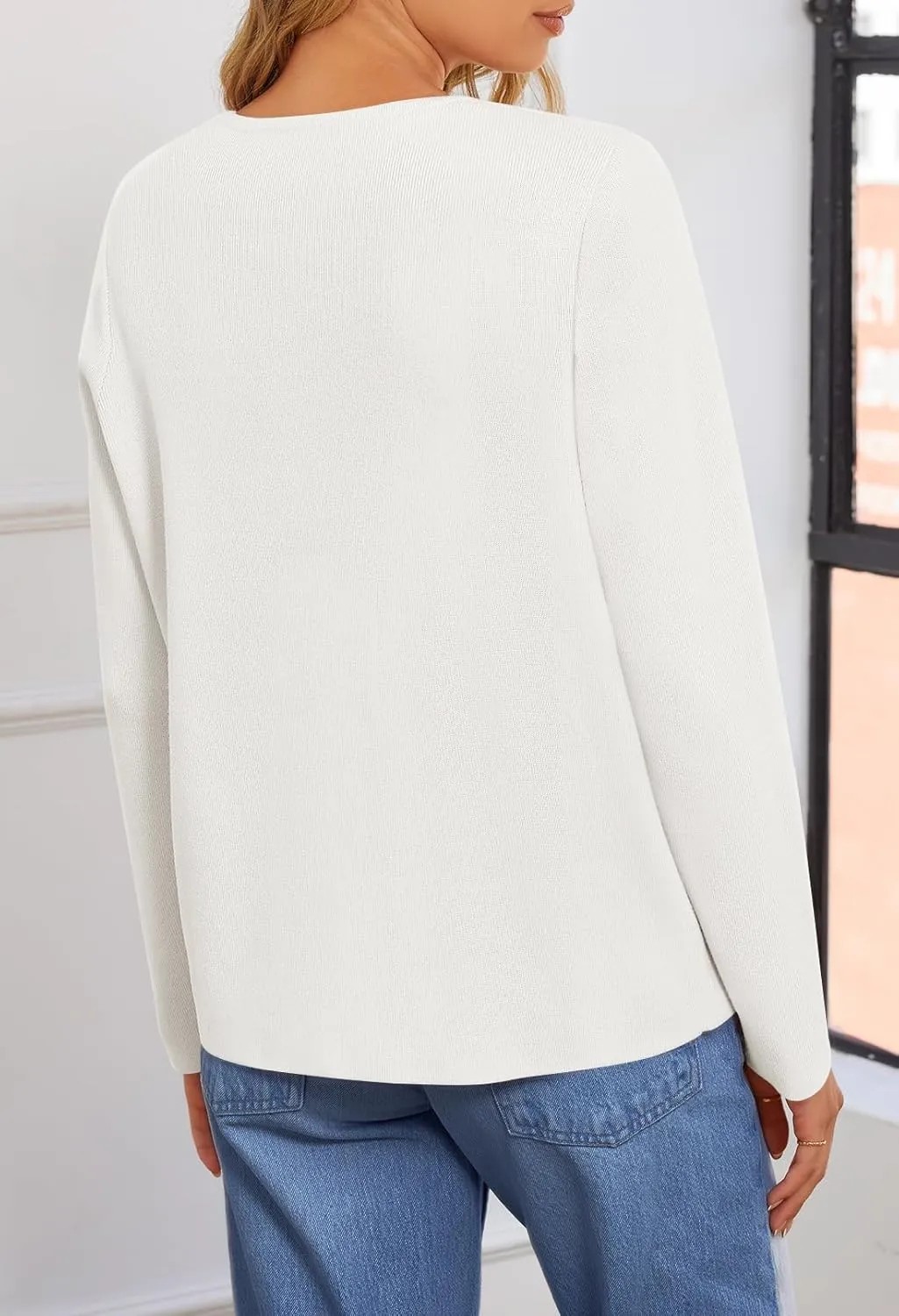 MEROKEETY Women's Button Down Knit Cardigan Sweaters Long Sleeve Crew Neck Solid Color Basic Jacket