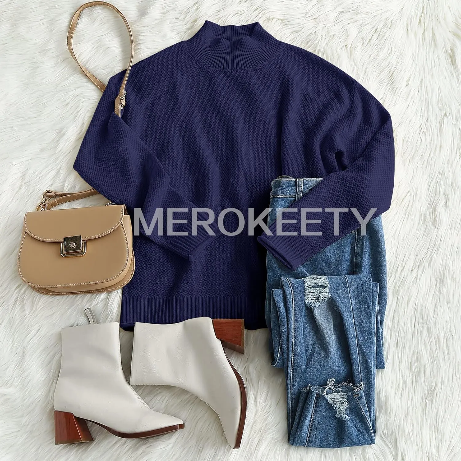 MEROKEETY Women's Long Sleeve Turtleneck Cozy Knit Sweater Casual Loose Pullover Jumper Tops