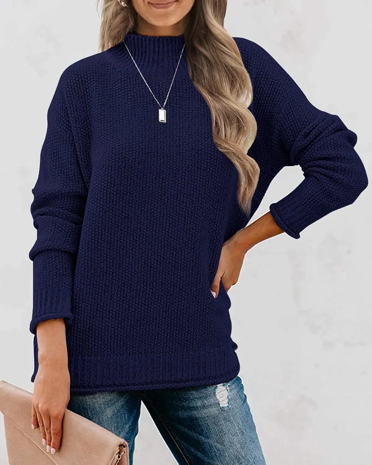 MEROKEETY Women's Long Sleeve Turtleneck Cozy Knit Sweater Casual Loose Pullover Jumper Tops