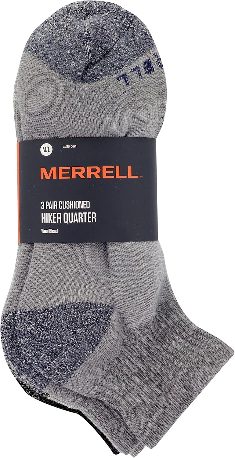 Merrell Unisex-Adult Wool Everyday Hiking Ankle Socks - 3 & 6 Pairs - Cushioned Moisture Wicking
