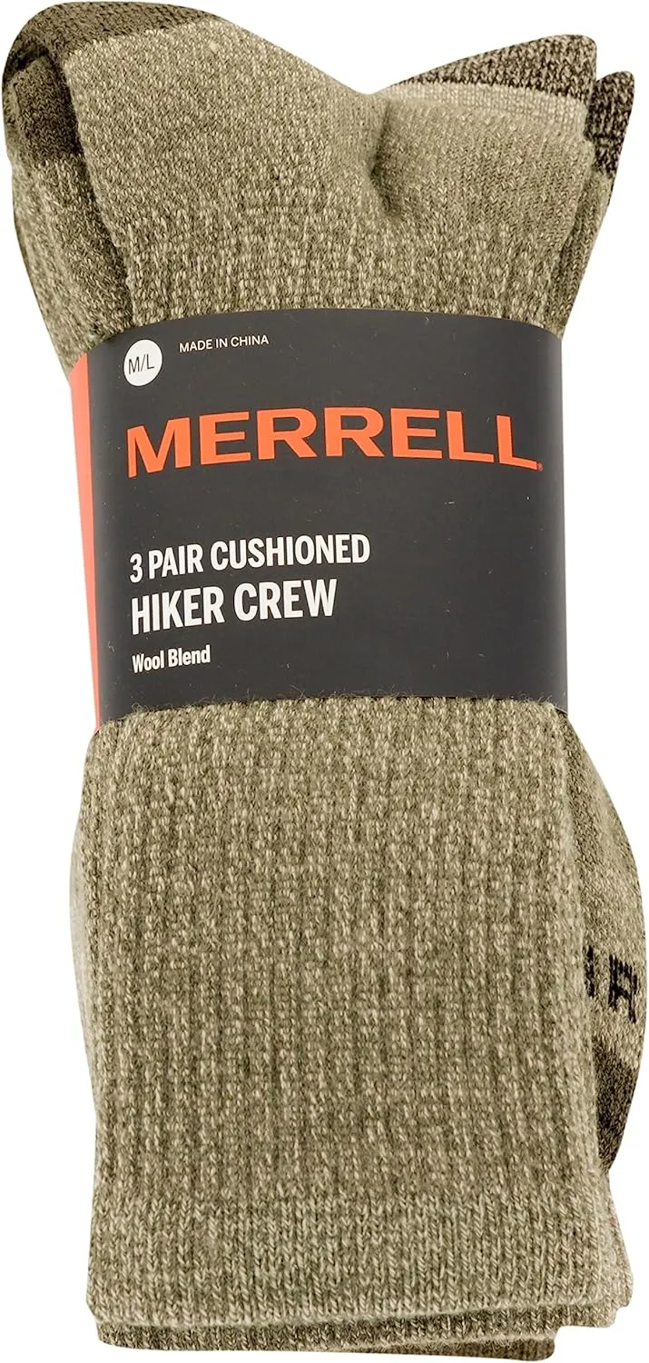 Merrell Unisex Adult Wool Everyday Hiking Crew Socks - 3 & 6 Pairs - Cushioned Moisture Wicking