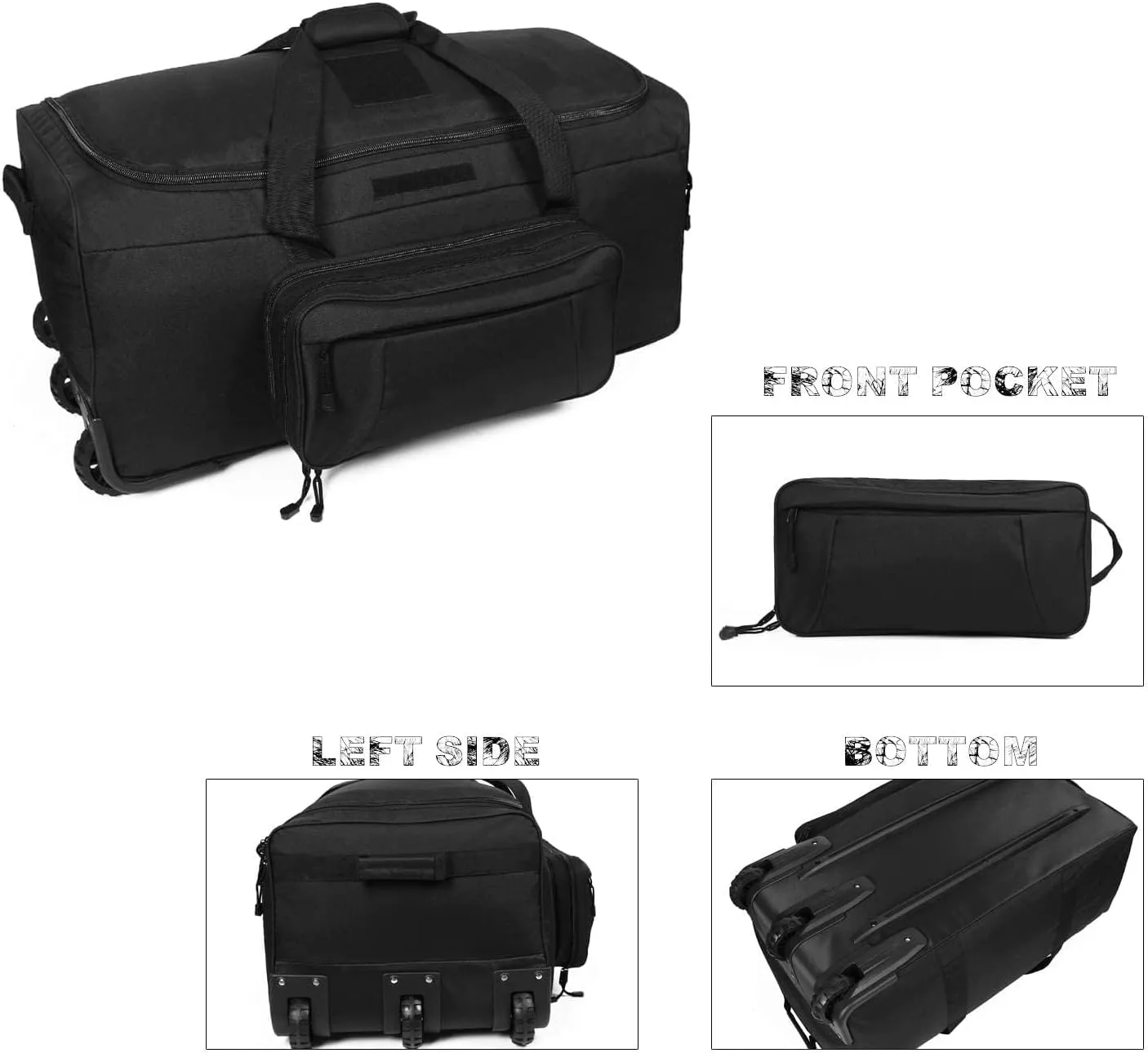 Military Tactical Wheeled Deployment Bag Rolling Duffel Trolley Bag for Camping (Black)