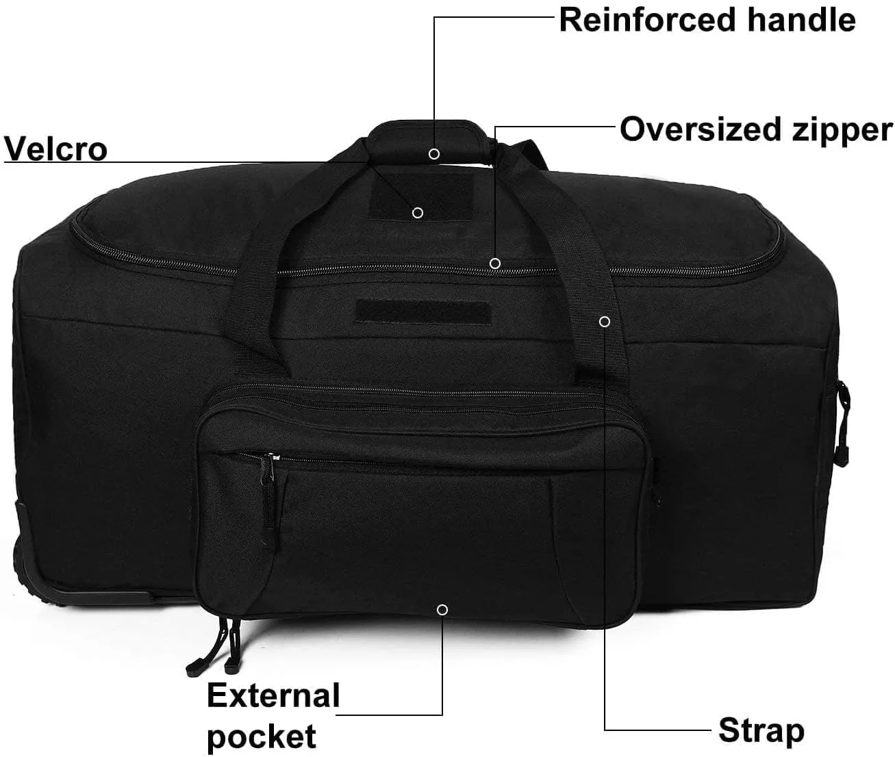 Military Tactical Wheeled Deployment Bag Rolling Duffel Trolley Bag for Camping (Black)