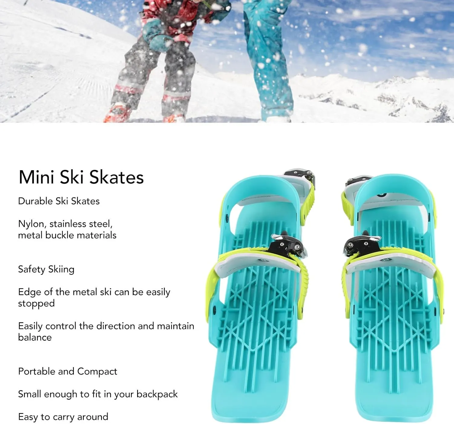 Mini Ski Skates, Mini Ski Shoes Adjusable Skiboards Attach to Skis Boots Snowskates Snowblades Skiboards for 30-38 Size Downhill Slopes Winter Sport