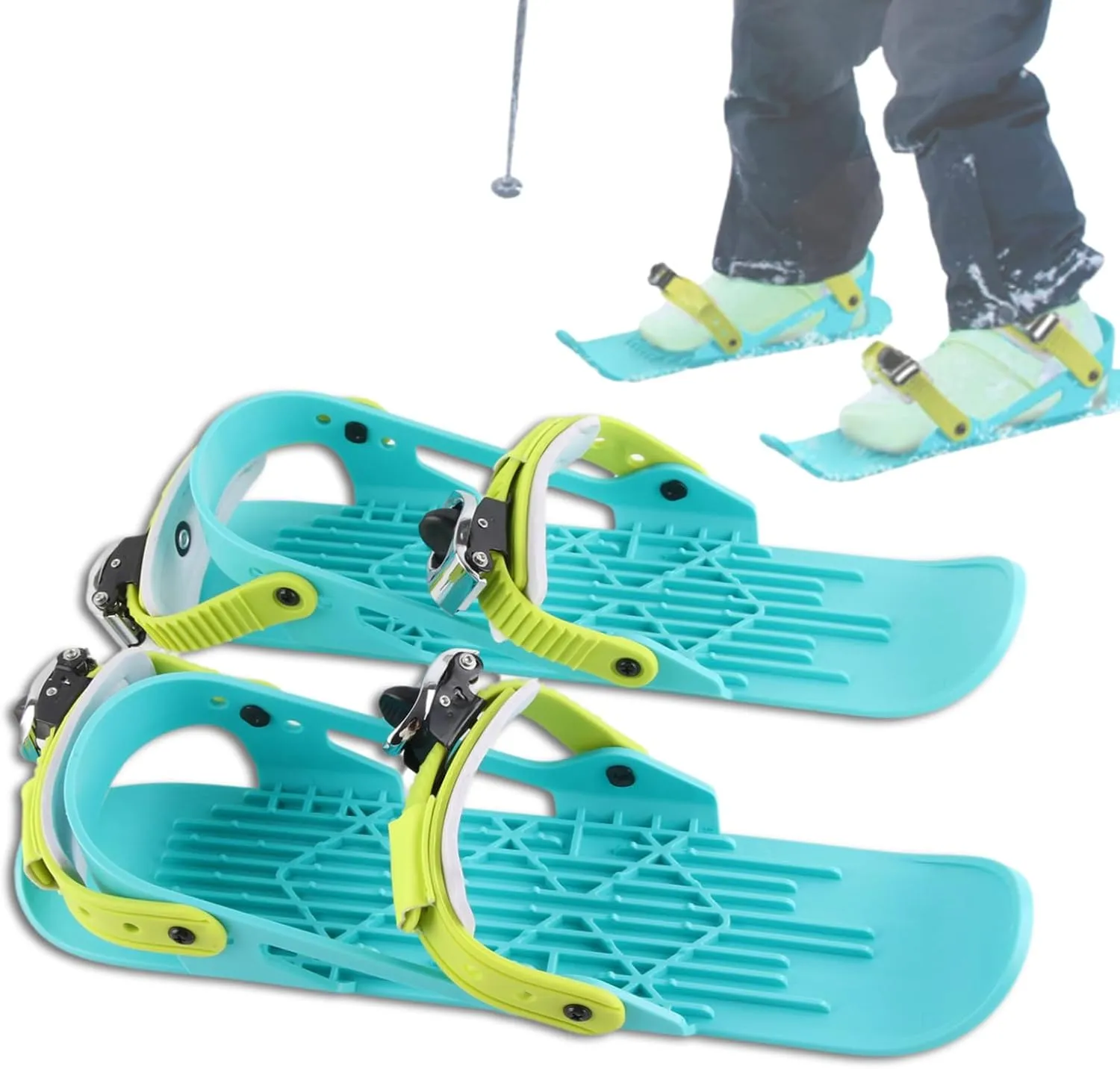 Mini Ski Skates, Mini Ski Shoes Adjusable Skiboards Attach to Skis Boots Snowskates Snowblades Skiboards for 30-38 Size Downhill Slopes Winter Sport
