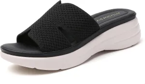 Minorsu Knit Platform Sandals for Women Comfortable Open Toe Summer Sandals Slip On Slides Shoes
