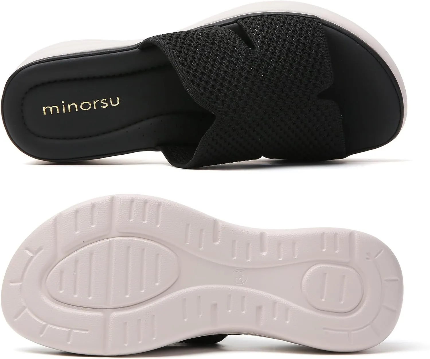 Minorsu Knit Platform Sandals for Women Comfortable Open Toe Summer Sandals Slip On Slides Shoes