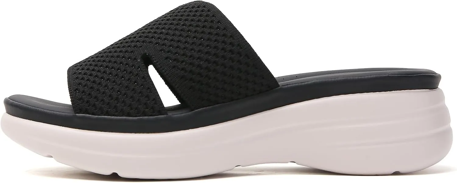 Minorsu Knit Platform Sandals for Women Comfortable Open Toe Summer Sandals Slip On Slides Shoes